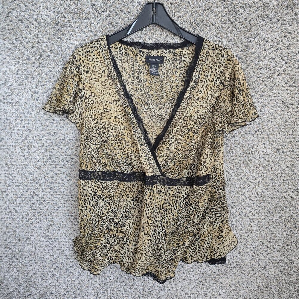 Lane Bryant Top Womens‎ Plus 14/16 Brown Sheer Animal Print Blouse Casual Ladies